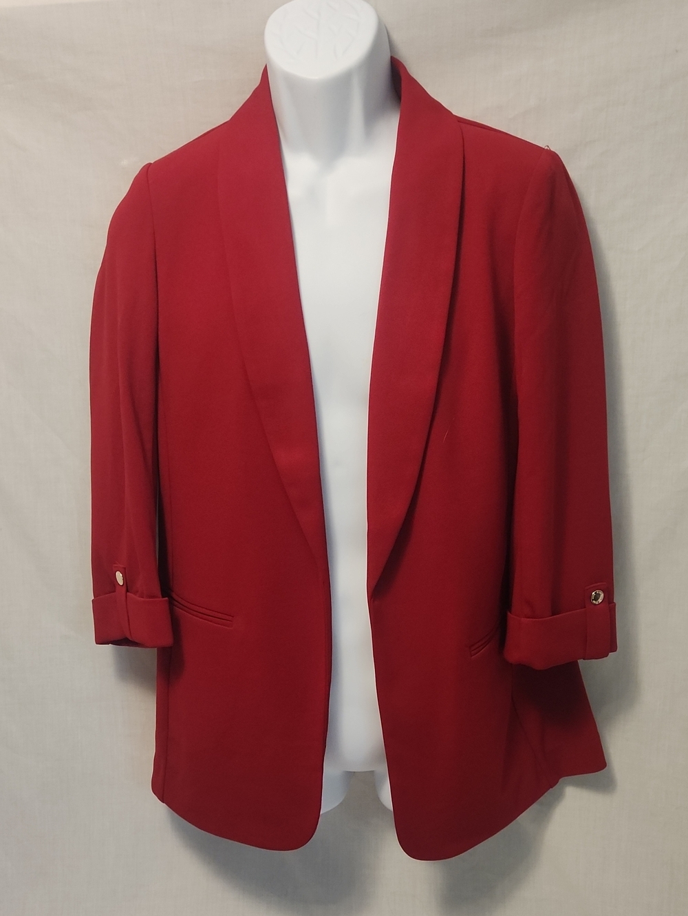 Anne Klein Red Draped Open Front Blazer